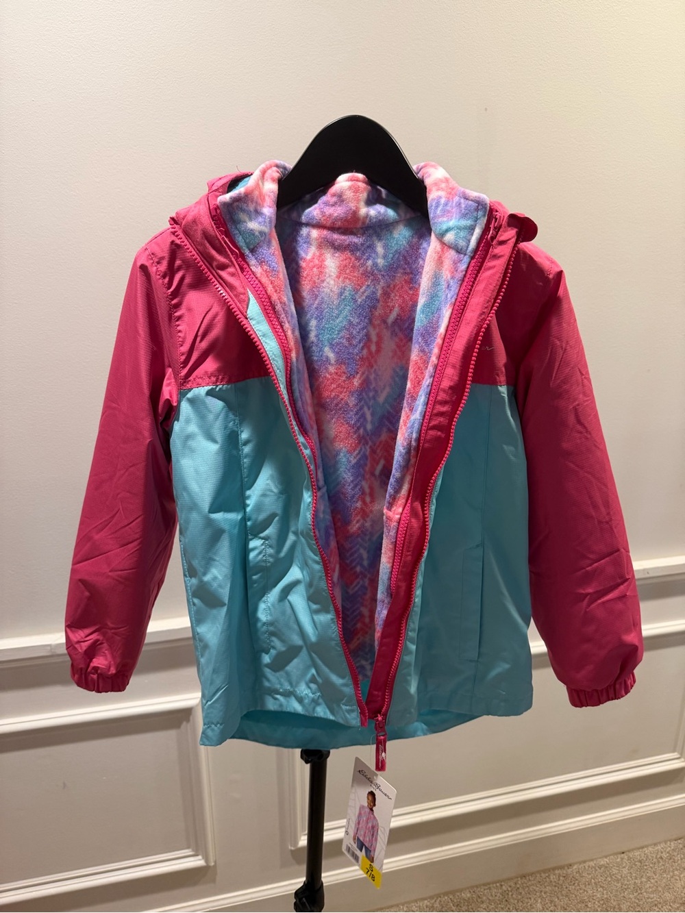 Eddie Bauer Girls' Pink & Blue Hooded Windbreaker 3 in 1 Jacket size S 7/8